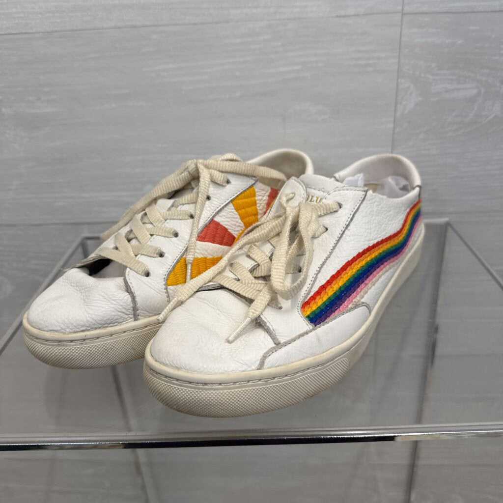 Soludos White/ Multi Rainbow Wave Embroidered Sneakers 9