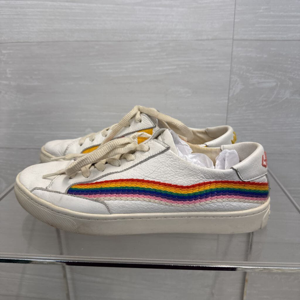 Soludos White/ Multi Rainbow Wave Embroidered Sneakers 9