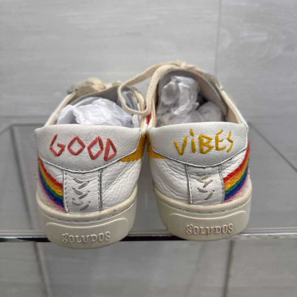 Soludos White/ Multi Rainbow Wave Embroidered Sneakers 9