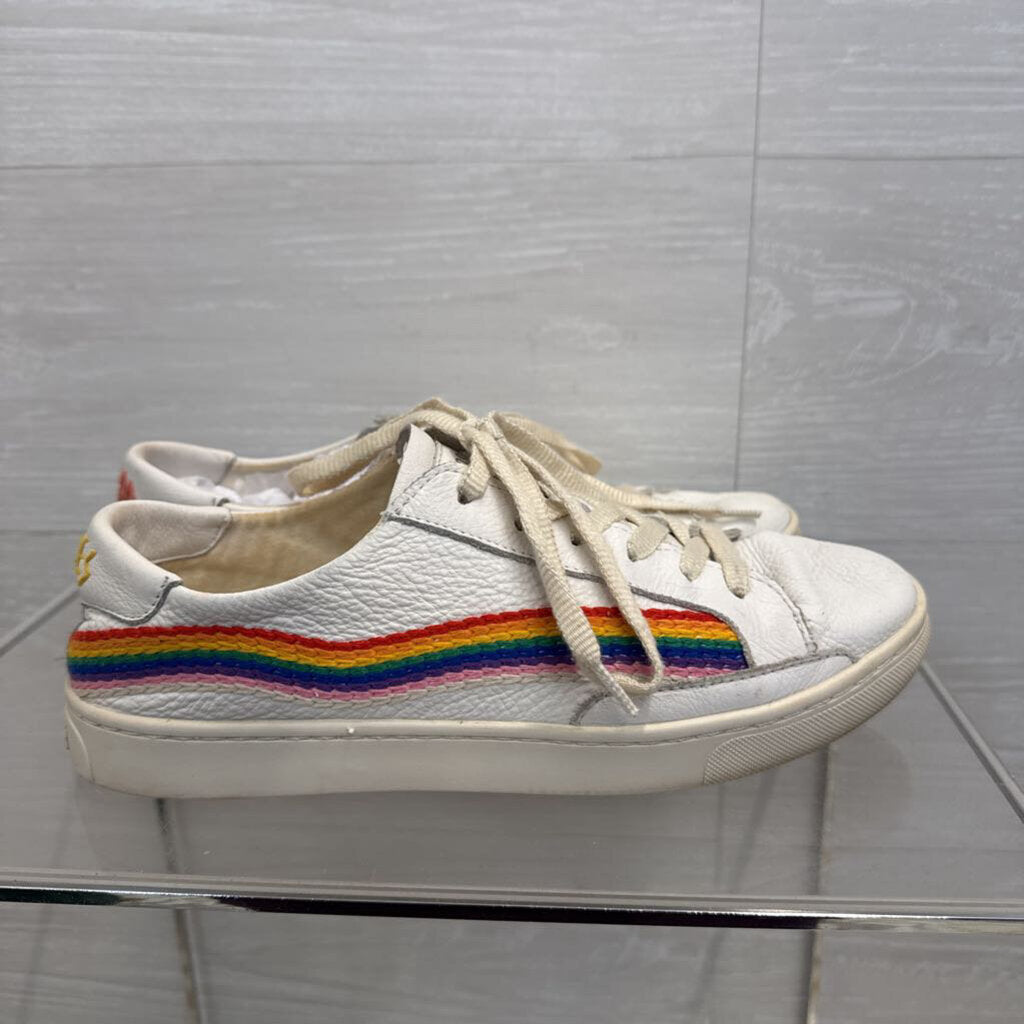 Soludos White/ Multi Rainbow Wave Embroidered Sneakers 9