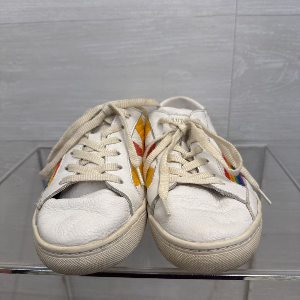 Soludos White/ Multi Rainbow Wave Embroidered Sneakers 9
