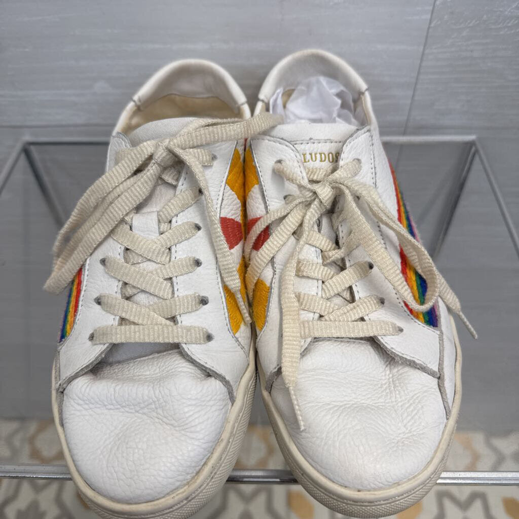 Soludos White/ Multi Rainbow Wave Embroidered Sneakers 9