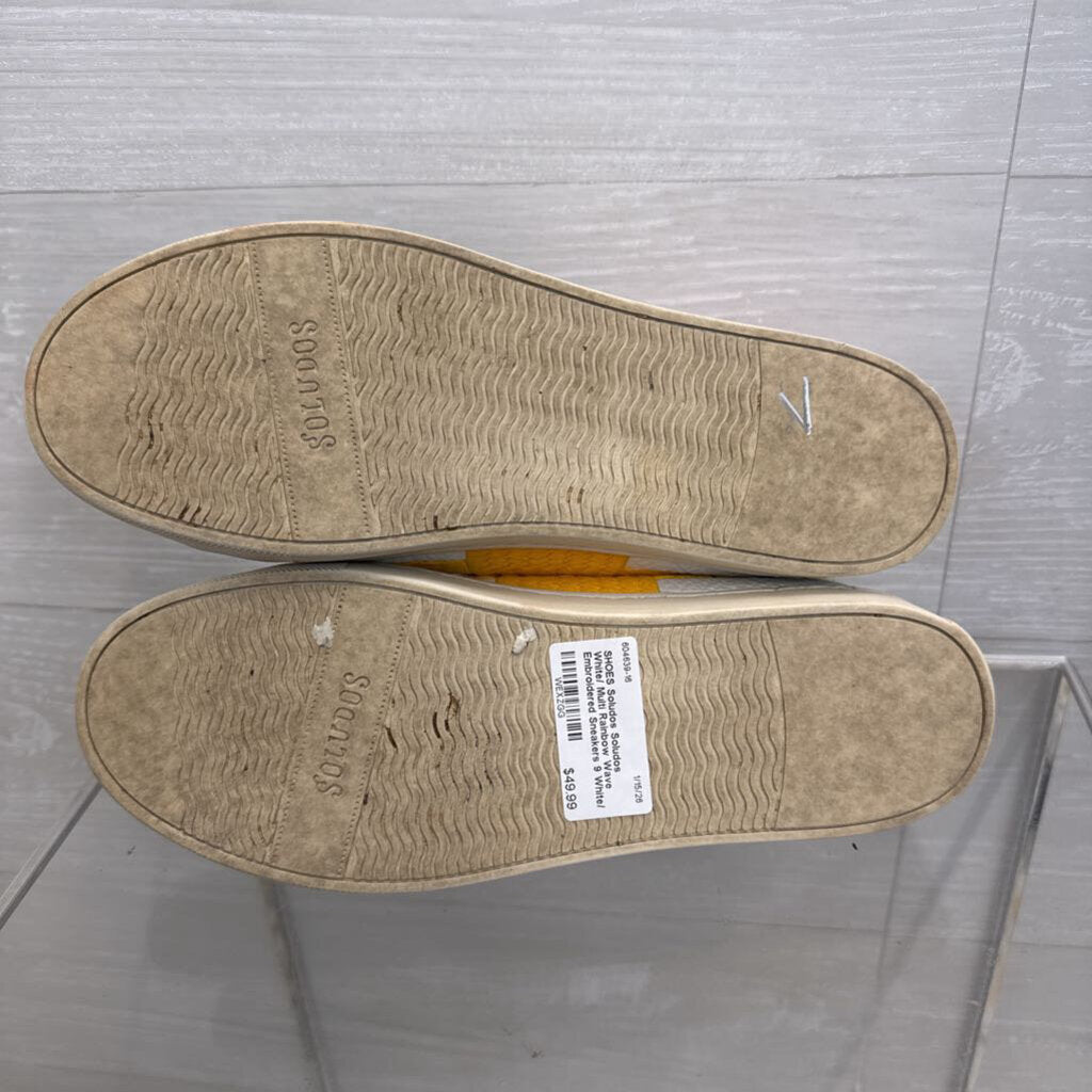 Soludos White/ Multi Rainbow Wave Embroidered Sneakers 9