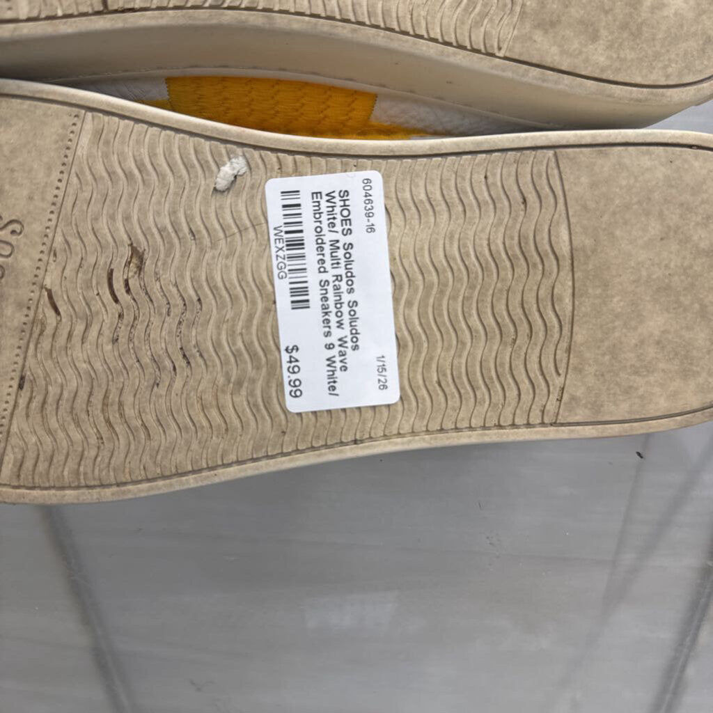 Soludos White/ Multi Rainbow Wave Embroidered Sneakers 9