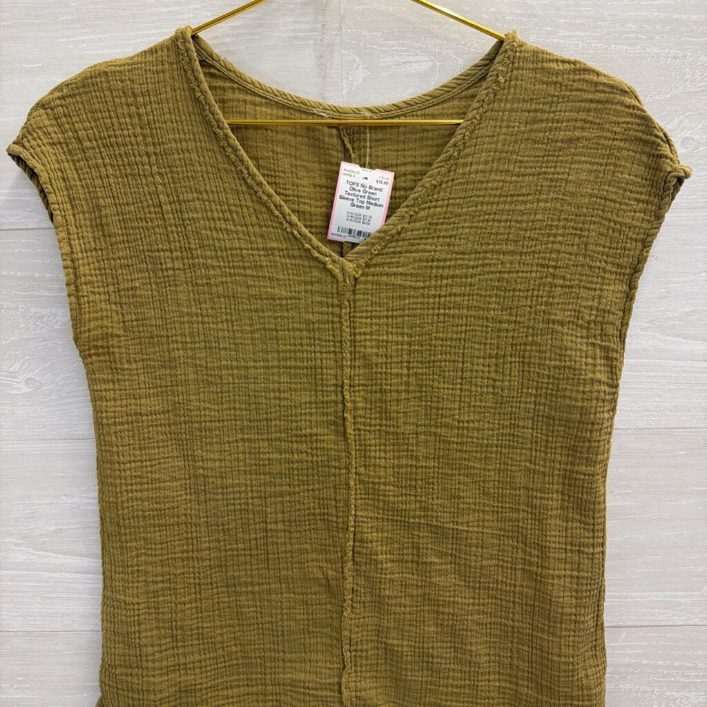 Olive Green Textured Short Sleeve Top Medium