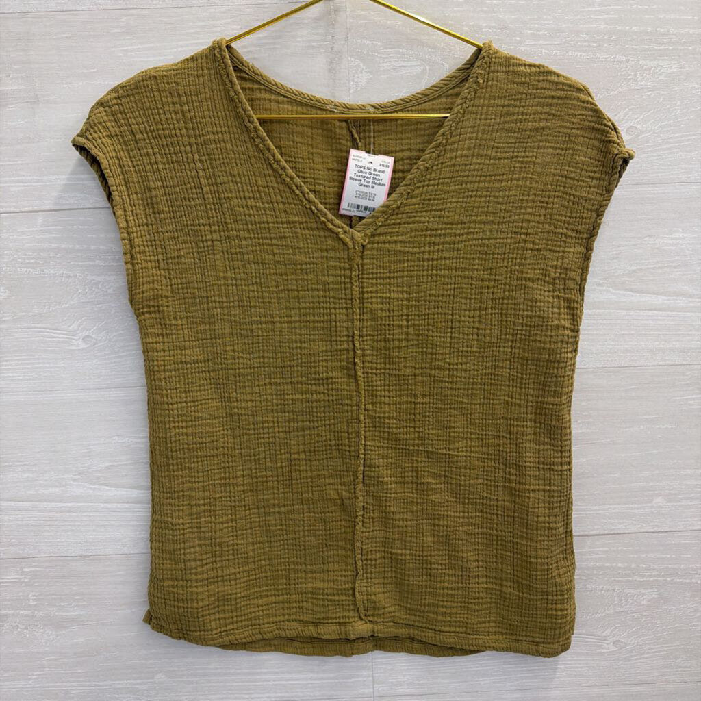 Olive Green Textured Short Sleeve Top Medium