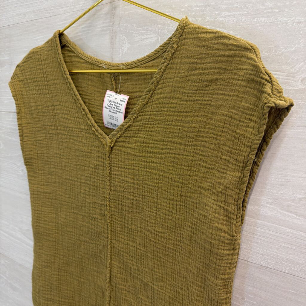 Olive Green Textured Short Sleeve Top Medium