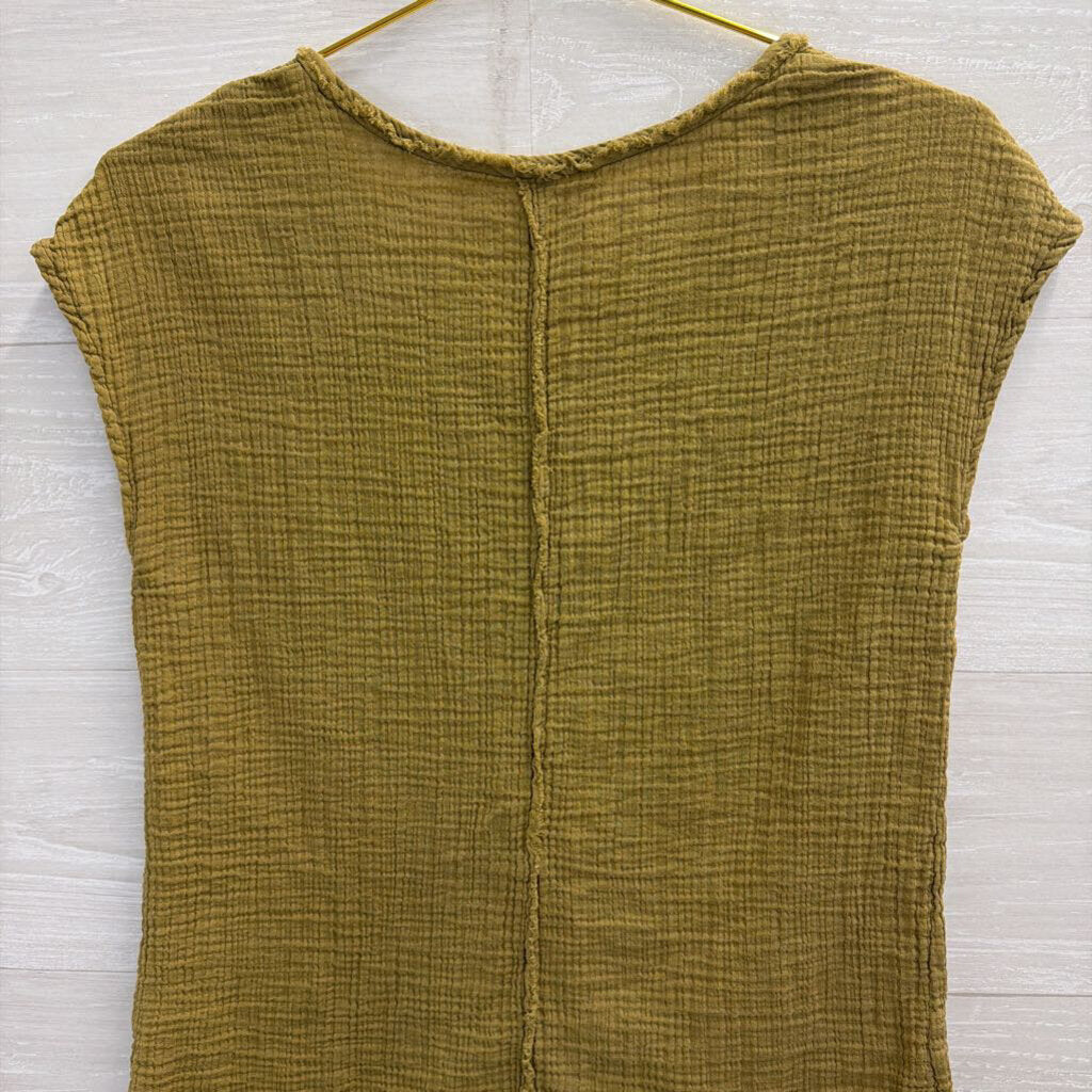 Olive Green Textured Short Sleeve Top Medium