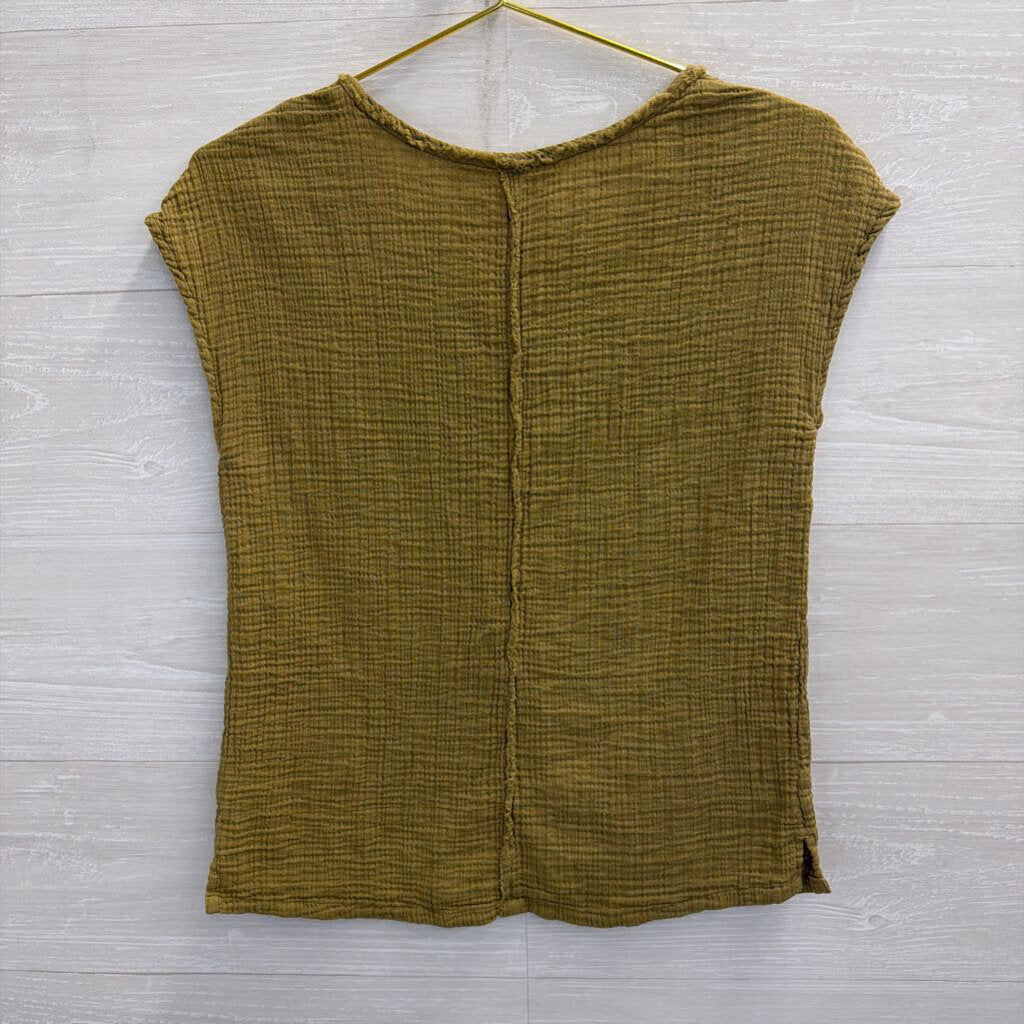 Olive Green Textured Short Sleeve Top Medium