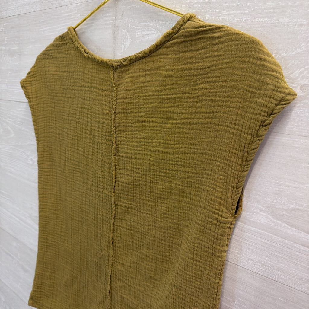 Olive Green Textured Short Sleeve Top Medium
