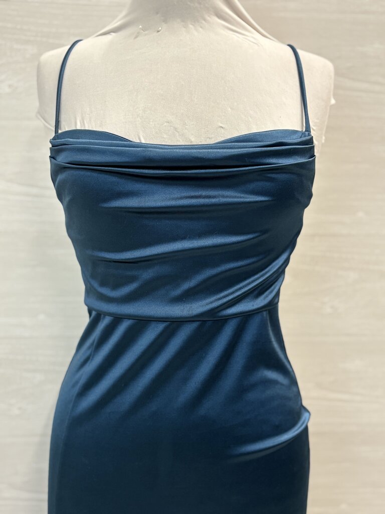Windsor Stretch Satin Cowl Neck Long Formal Small