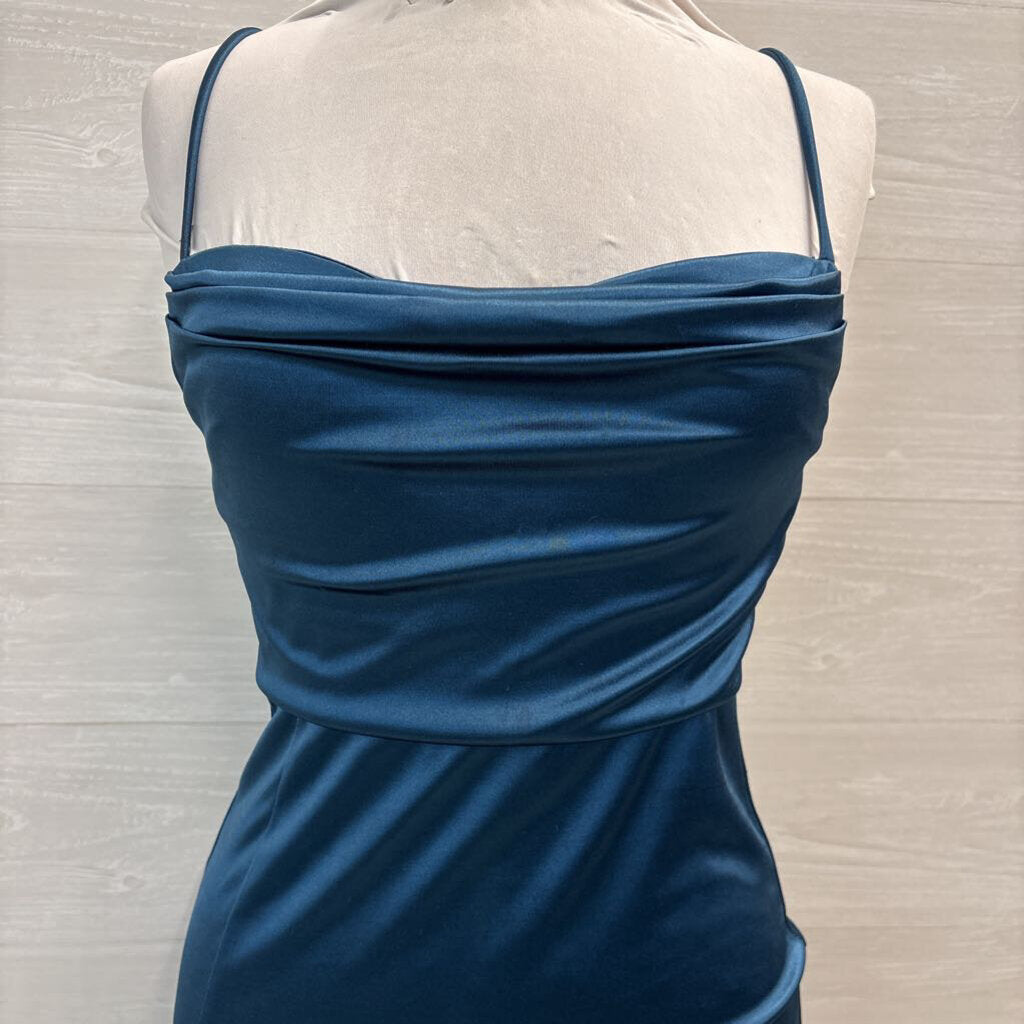 Windsor Stretch Satin Cowl Neck Long Formal Small