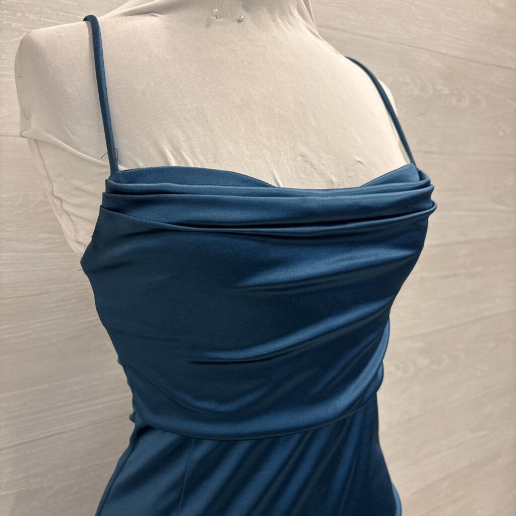 Windsor Stretch Satin Cowl Neck Long Formal Small
