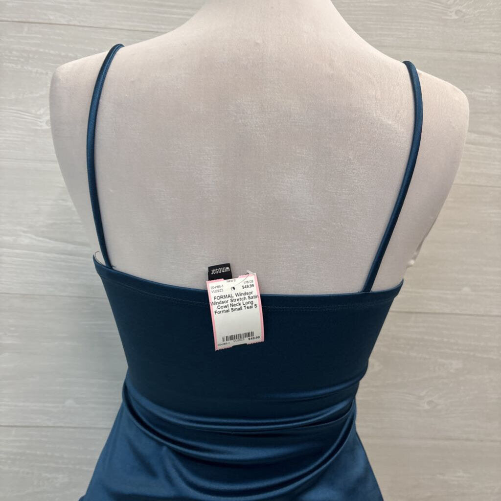 Windsor Stretch Satin Cowl Neck Long Formal Small