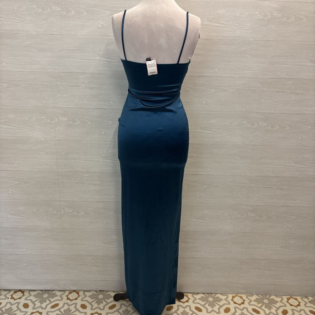 Windsor Stretch Satin Cowl Neck Long Formal Small