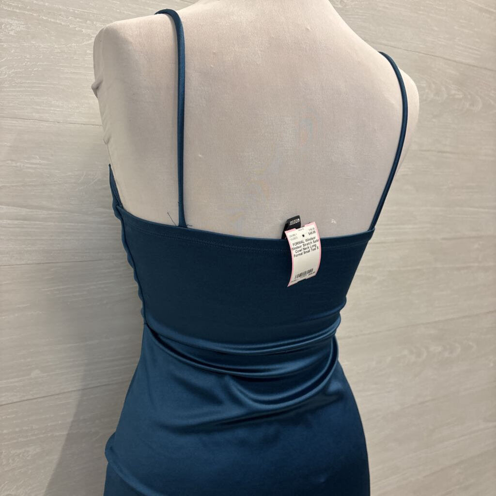 Windsor Stretch Satin Cowl Neck Long Formal Small