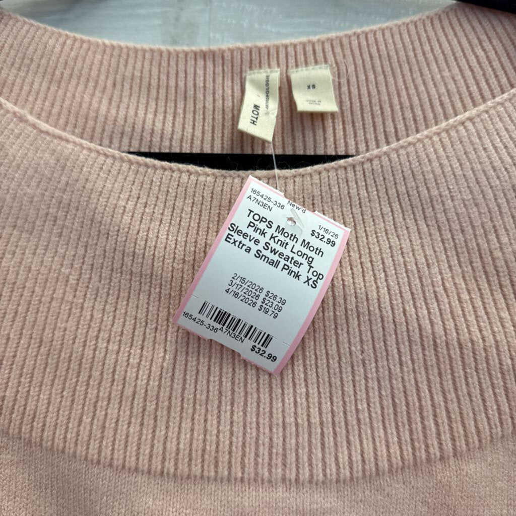 Moth Pink Knit Long Sleeve Sweater Top Extra Small