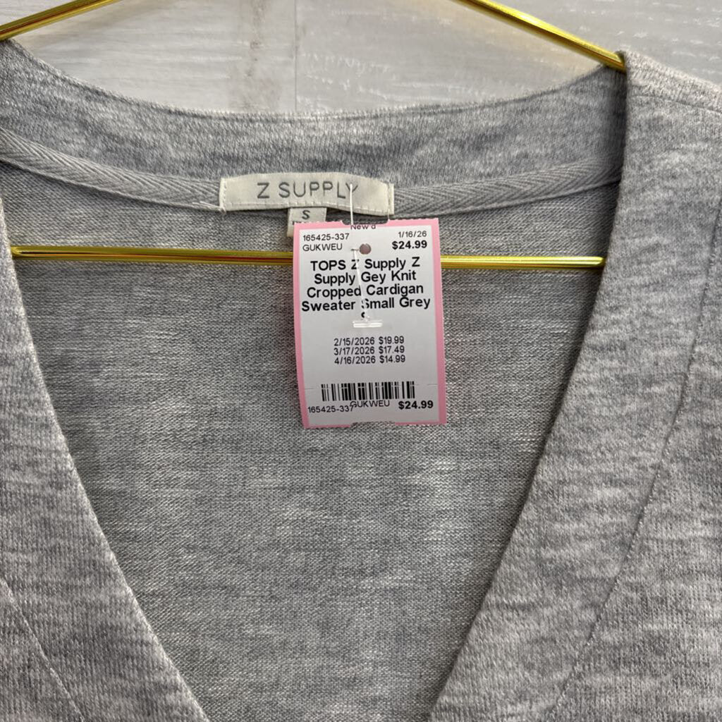 Z Supply Gey Knit Cropped Cardigan Sweater Small