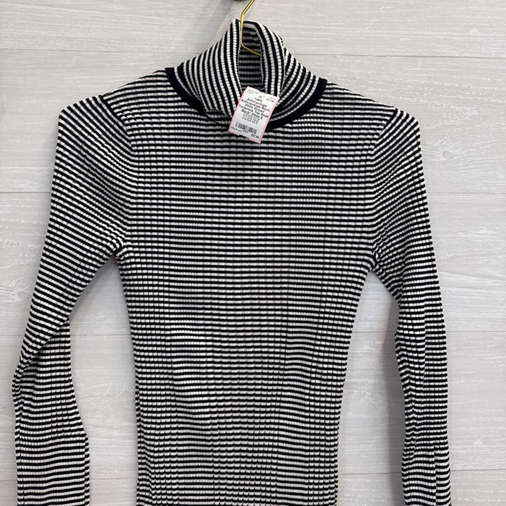 Anthropologie Black/ White Striped Turtleneck Top Small