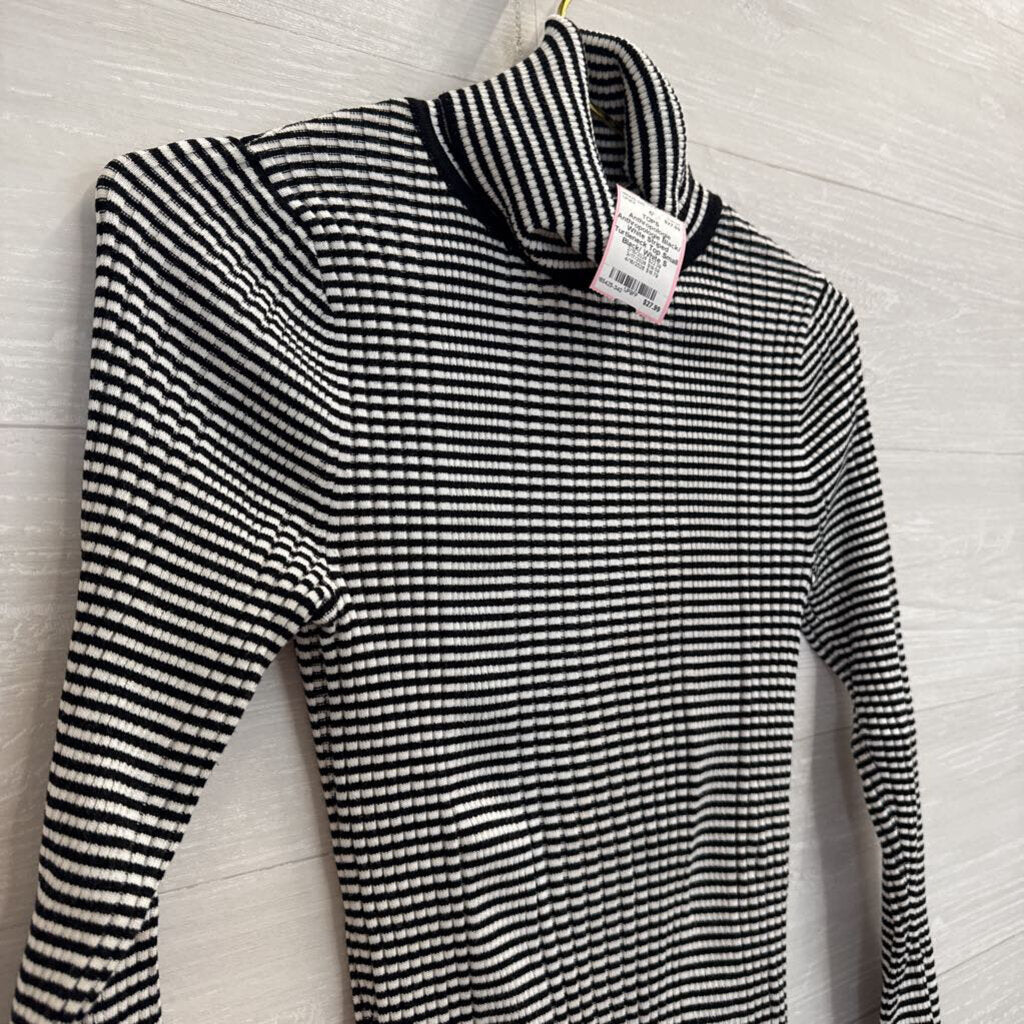 Anthropologie Black/ White Striped Turtleneck Top Small