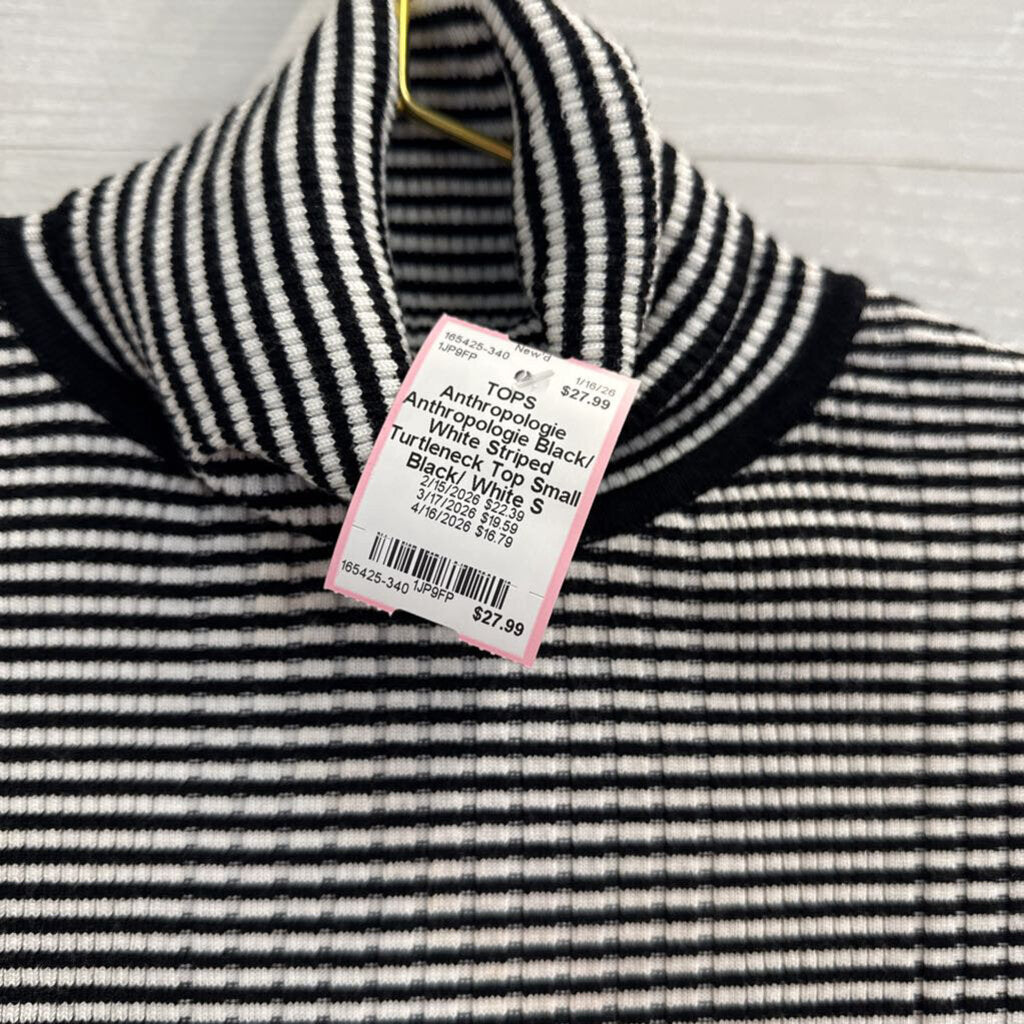 Anthropologie Black/ White Striped Turtleneck Top Small