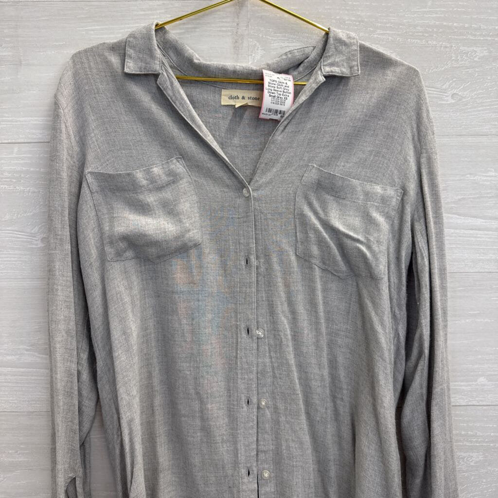 Cloth and Stone Soft Grey Long Sleeve Button Down Top Extra Small