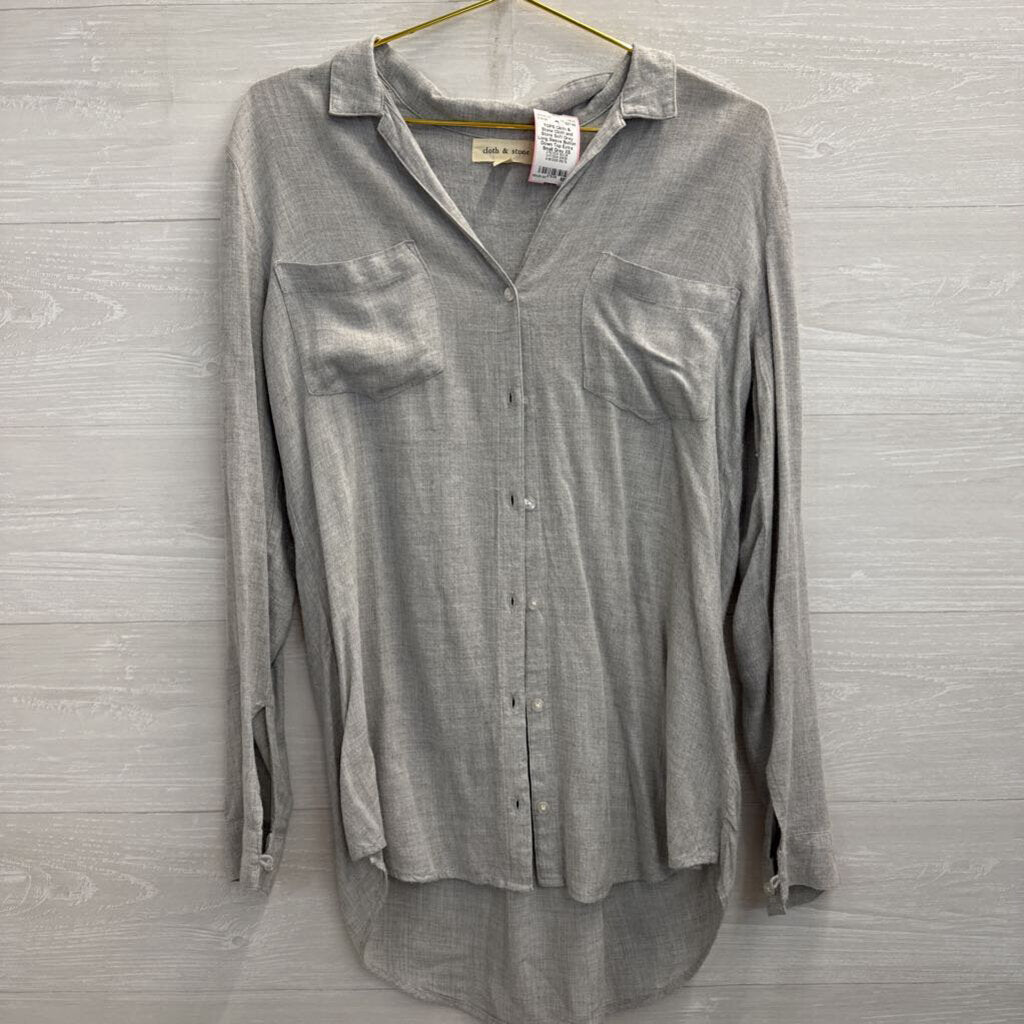Cloth and Stone Soft Grey Long Sleeve Button Down Top Extra Small