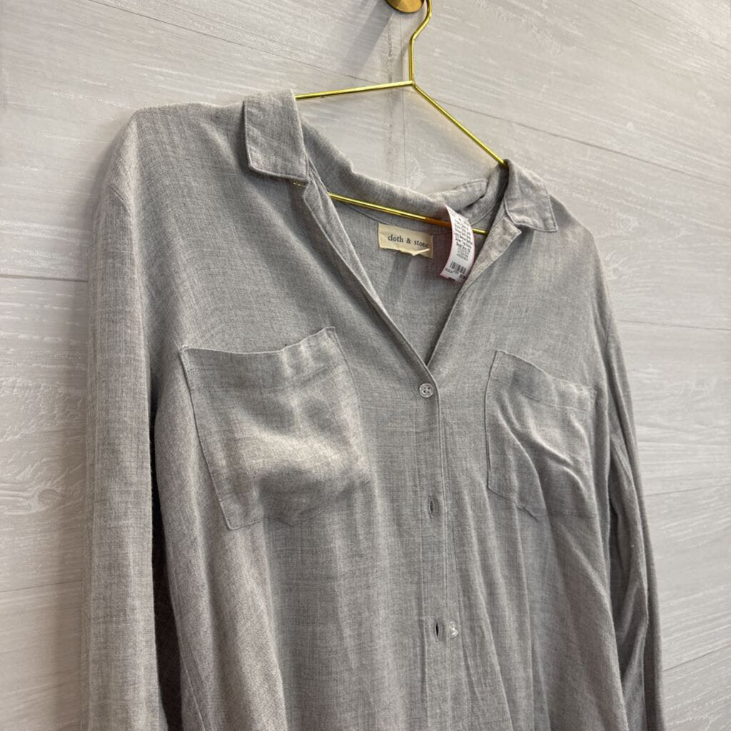 Cloth and Stone Soft Grey Long Sleeve Button Down Top Extra Small
