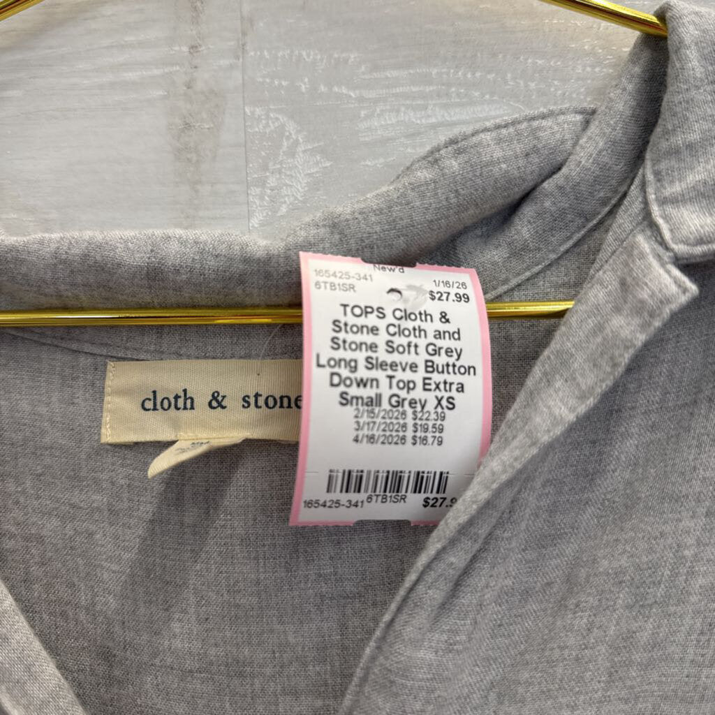 Cloth and Stone Soft Grey Long Sleeve Button Down Top Extra Small