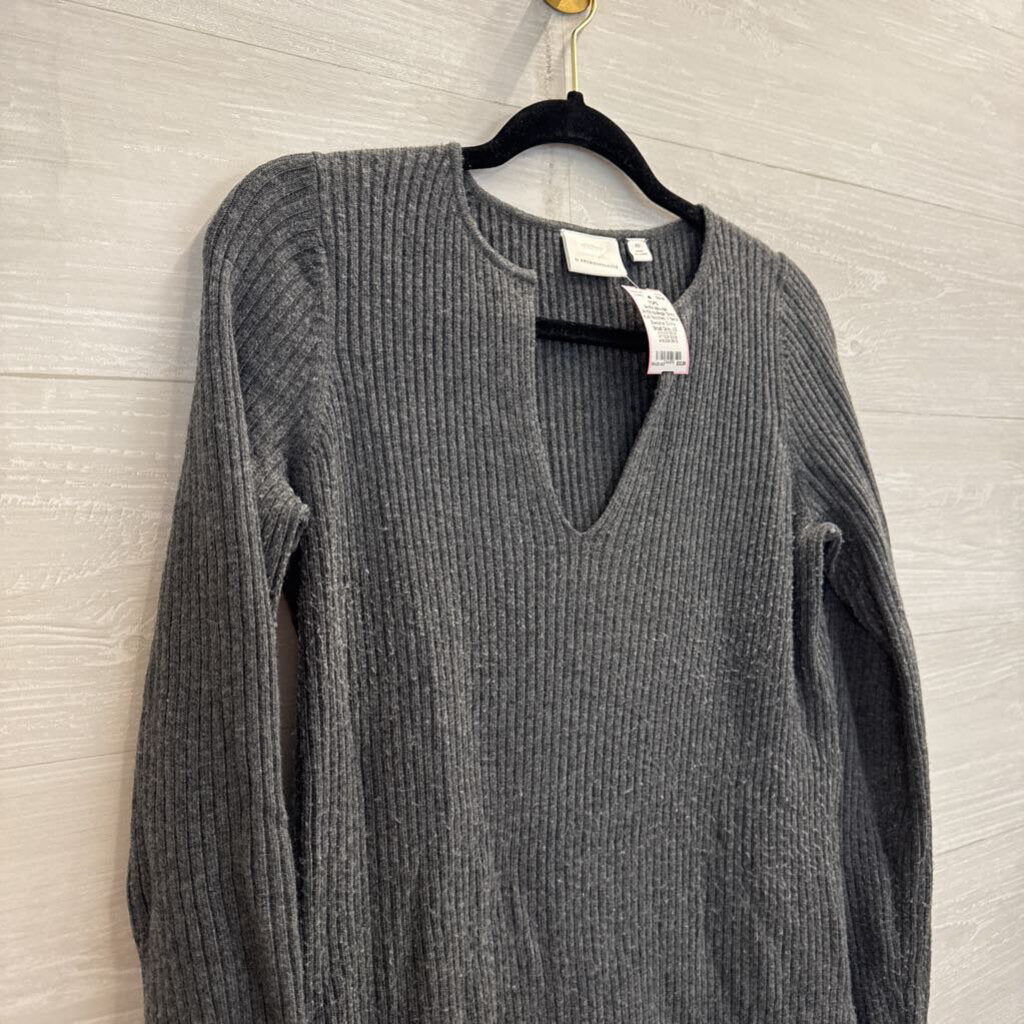Anthropologie Grey Knit Notched V Neck Sweater Extra Small