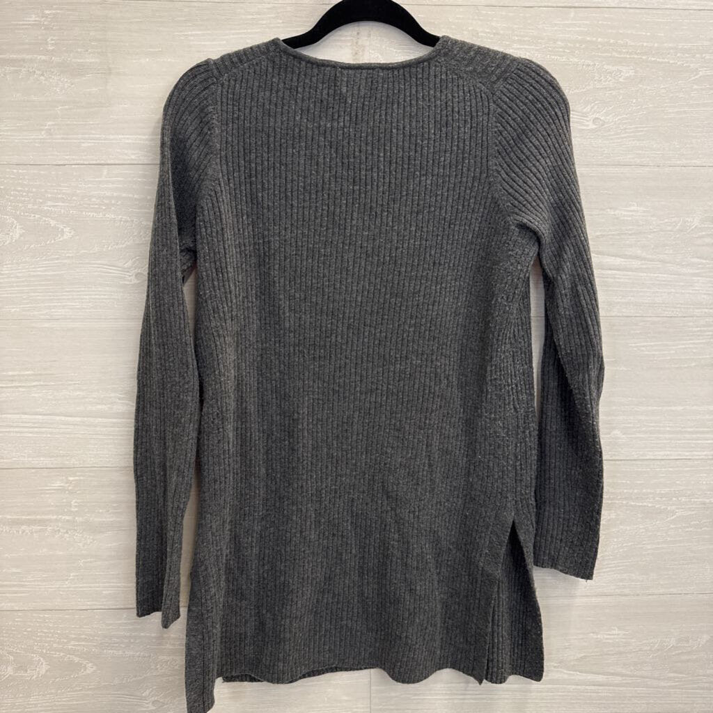 Anthropologie Grey Knit Notched V Neck Sweater Extra Small