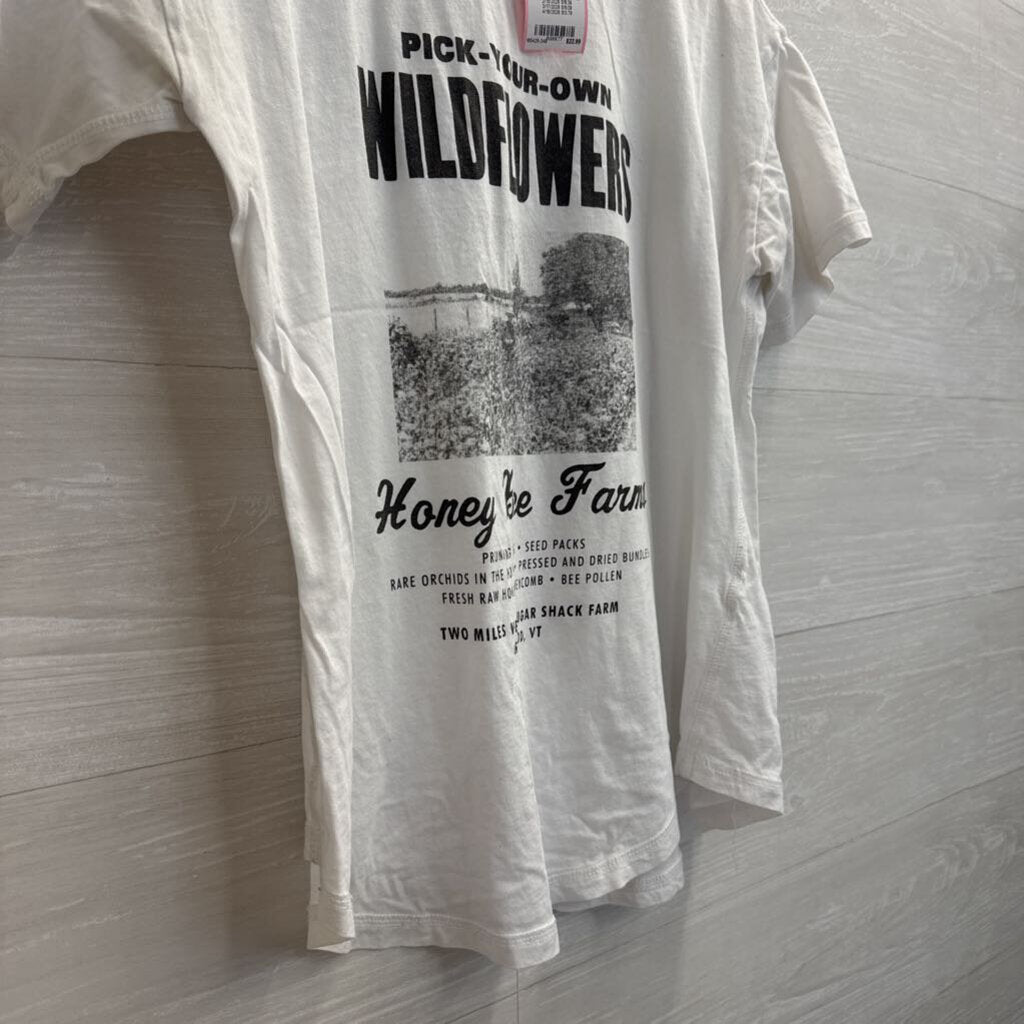 Three Potato Four White/ Black Wildflowers Short Sleeve Graphic Tee Extra Small