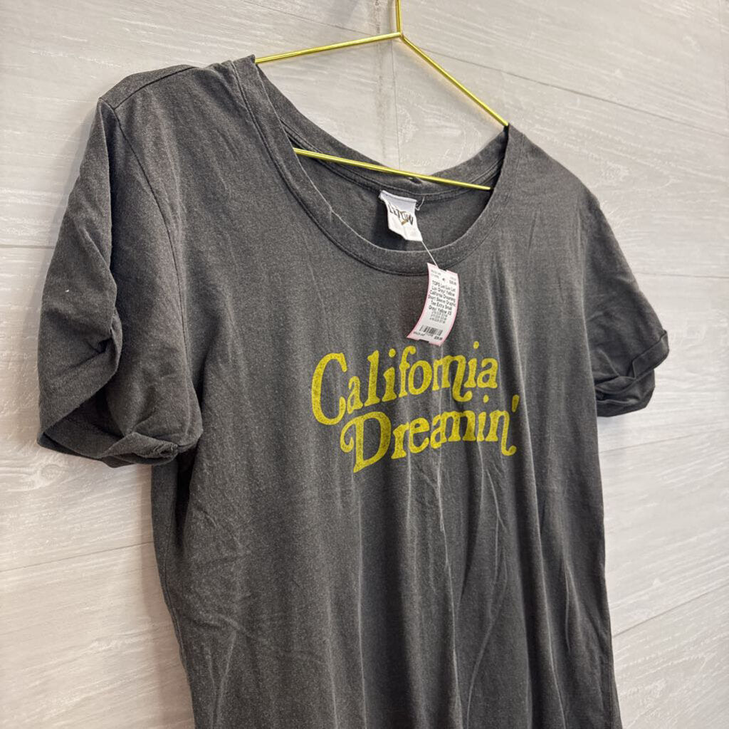 Let Luv Grey/ Yellow California Dreaming Short Sleeve Graphic Tee Extra Small