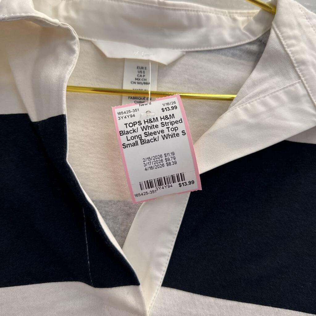 H&M Black/ White Striped Long Sleeve Top Small