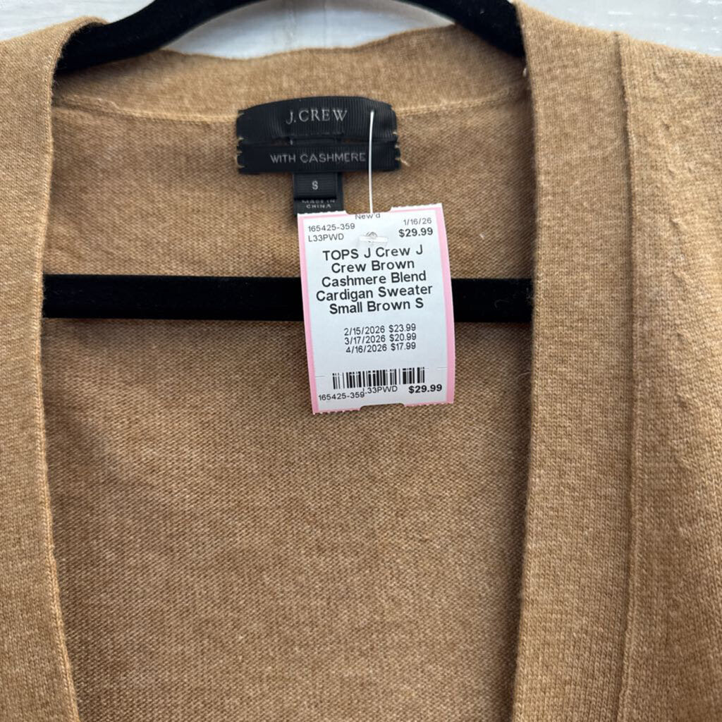 J Crew Brown Cashmere Blend Cardigan Sweater Small