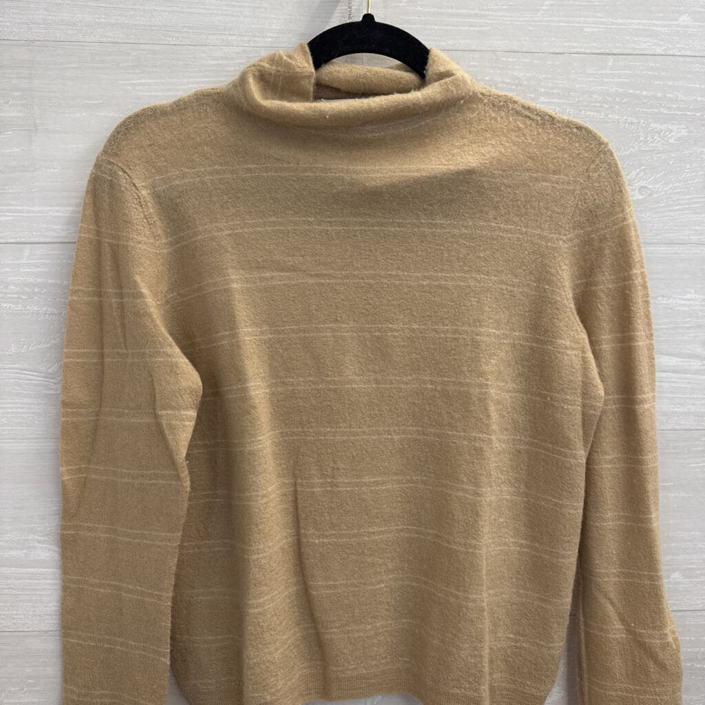 Vince Beige/ White Striped 100% Cashmere Mock Neck Sweater Top Extra Small