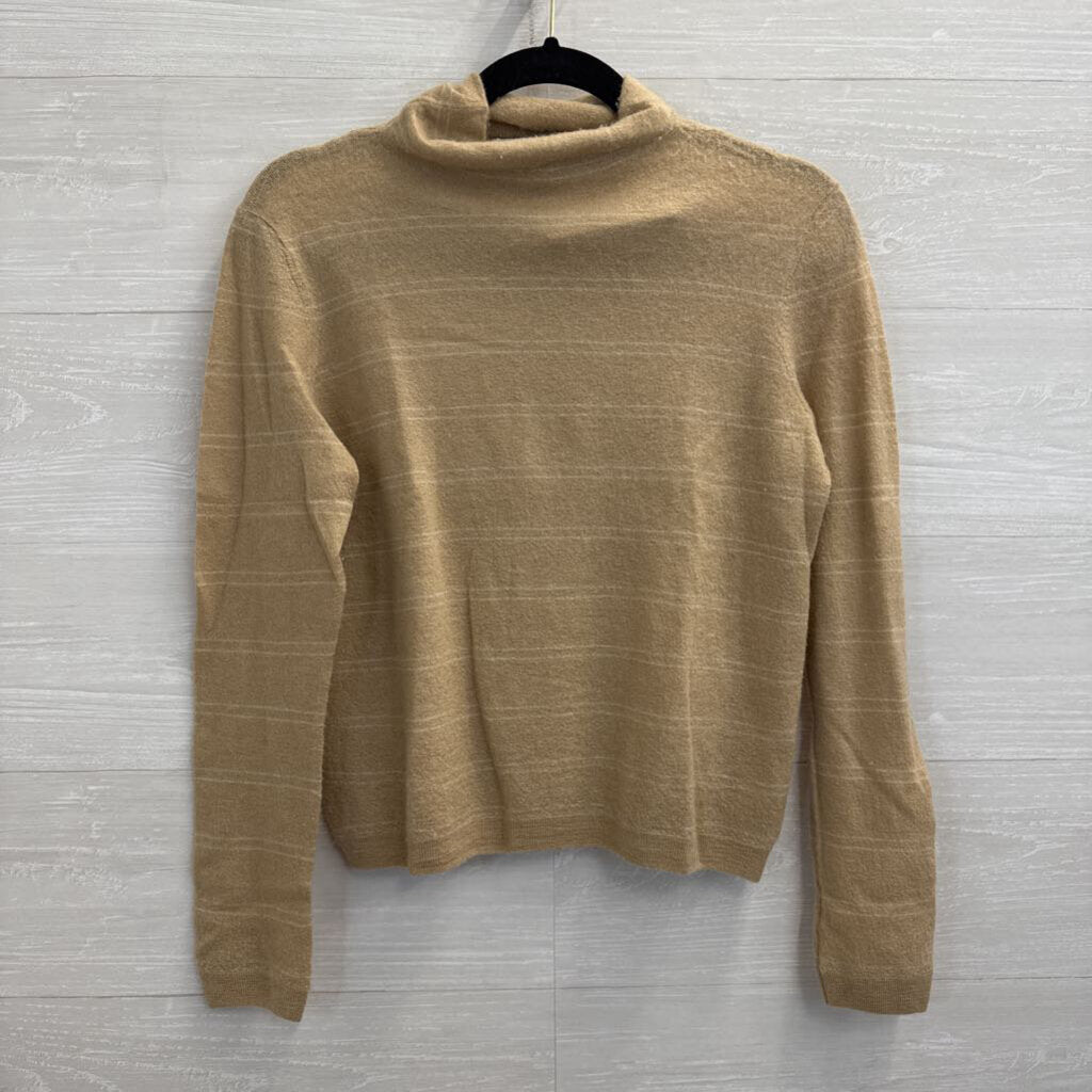 Vince Beige/ White Striped 100% Cashmere Mock Neck Sweater Top Extra Small