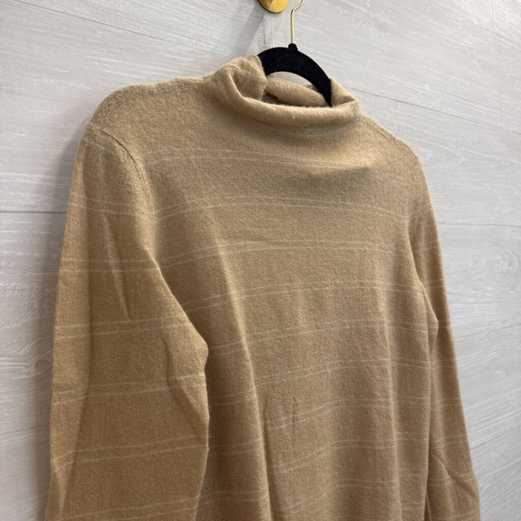 Vince Beige/ White Striped 100% Cashmere Mock Neck Sweater Top Extra Small
