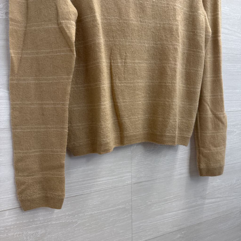 Vince Beige/ White Striped 100% Cashmere Mock Neck Sweater Top Extra Small