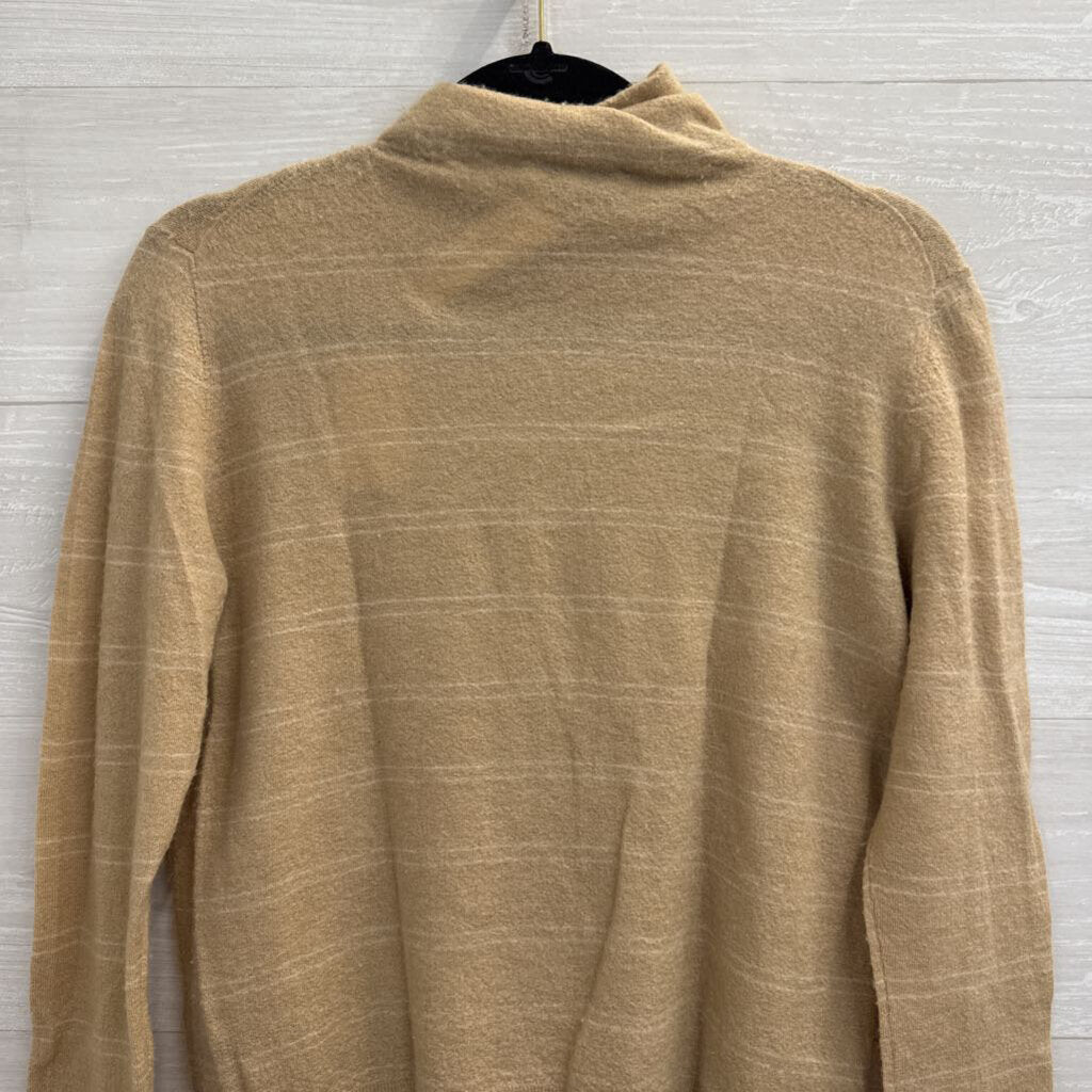 Vince Beige/ White Striped 100% Cashmere Mock Neck Sweater Top Extra Small