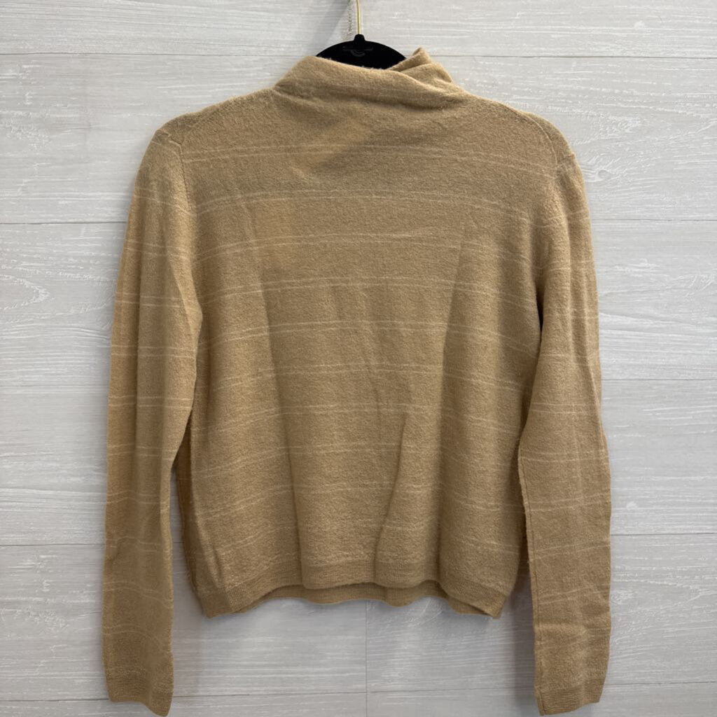 Vince Beige/ White Striped 100% Cashmere Mock Neck Sweater Top Extra Small