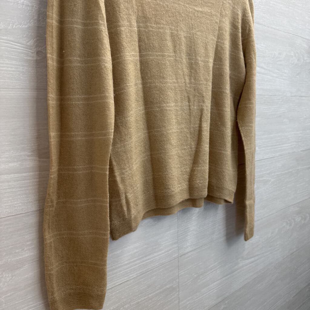 Vince Beige/ White Striped 100% Cashmere Mock Neck Sweater Top Extra Small