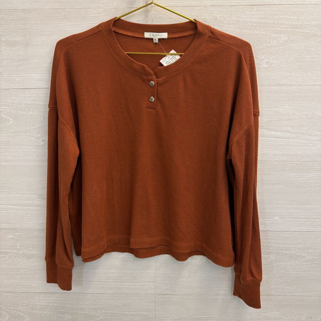 Z Supply Orange Textured Long Sleeve Top Extra Small