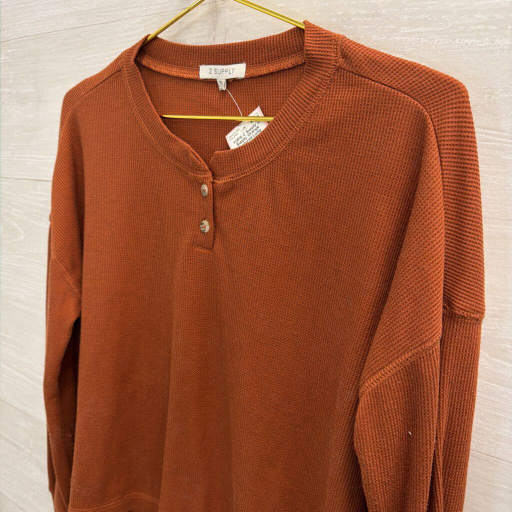 Z Supply Orange Textured Long Sleeve Top Extra Small