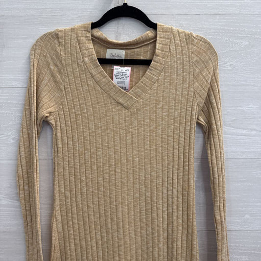 Deletta Brown Ribbed V Neck Long Sleeve Tunic Top Small