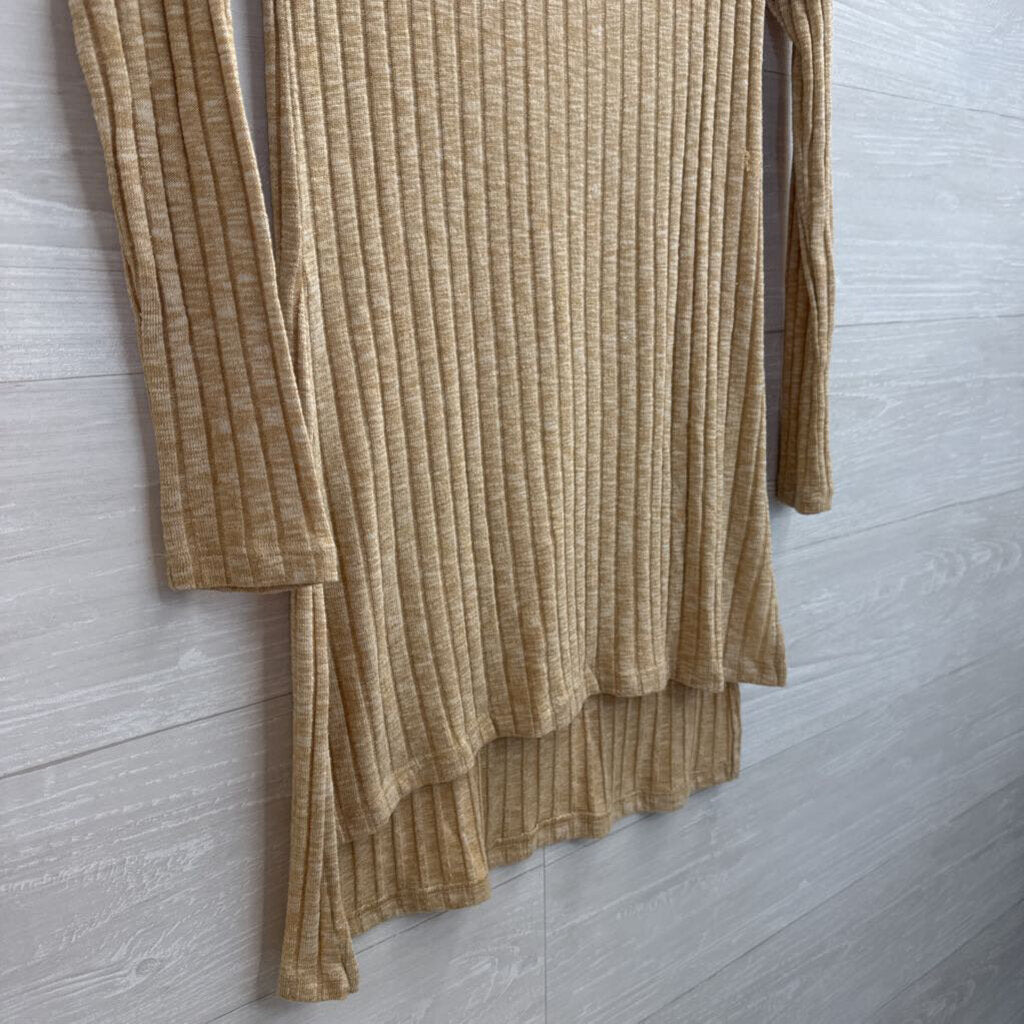 Deletta Brown Ribbed V Neck Long Sleeve Tunic Top Small