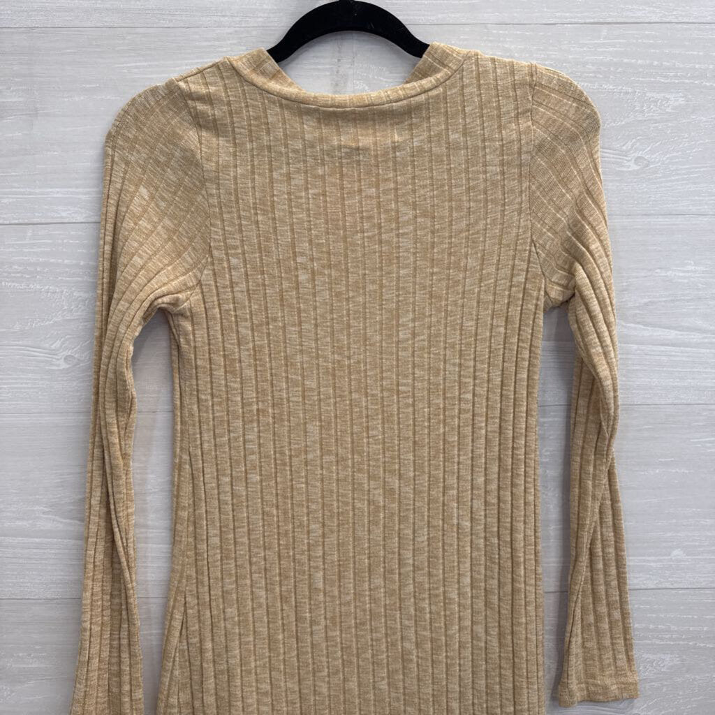 Deletta Brown Ribbed V Neck Long Sleeve Tunic Top Small