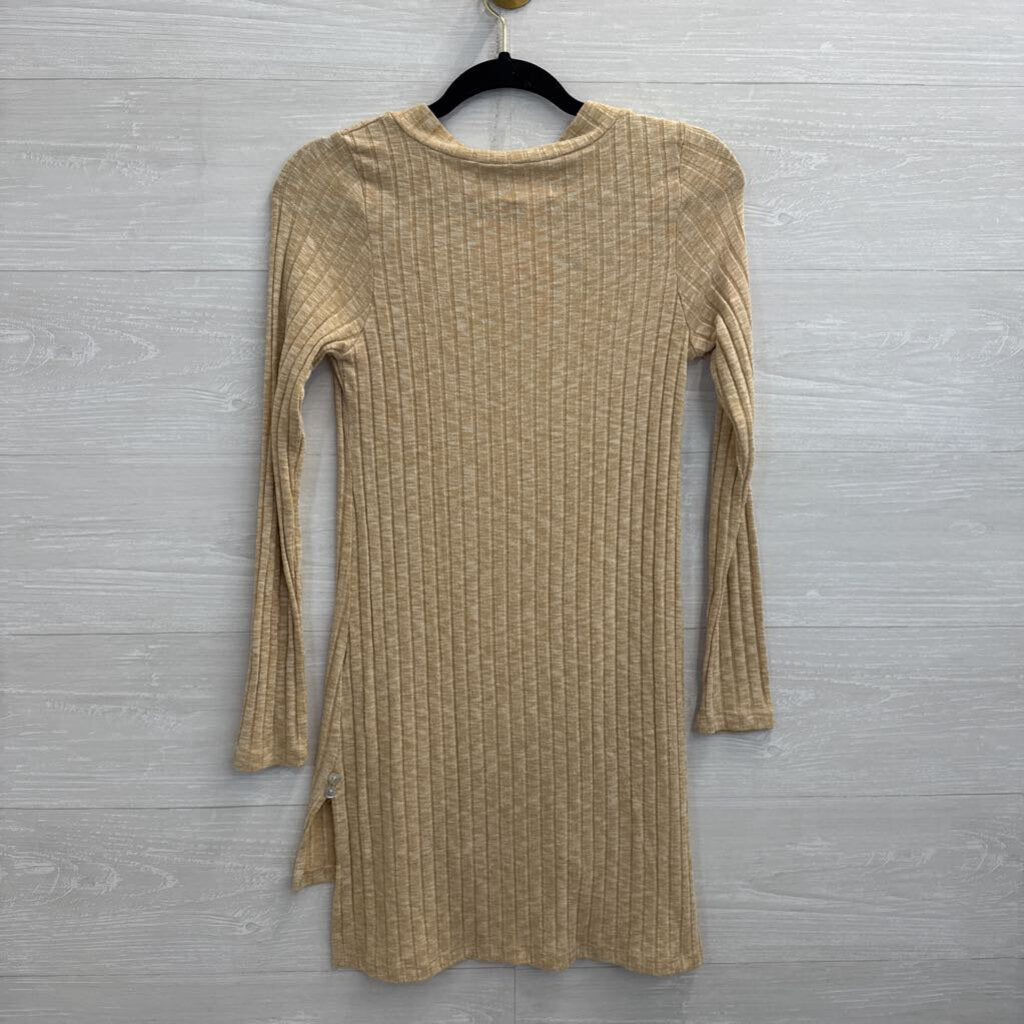 Deletta Brown Ribbed V Neck Long Sleeve Tunic Top Small