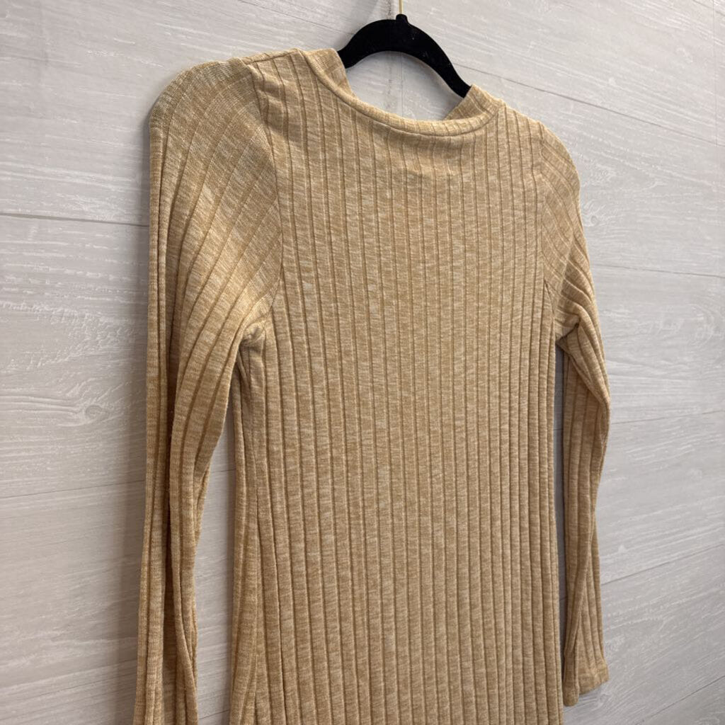 Deletta Brown Ribbed V Neck Long Sleeve Tunic Top Small