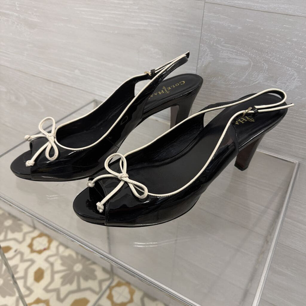 Cole Haan Patent Leather Bow Peep Toe Shoes 10.0